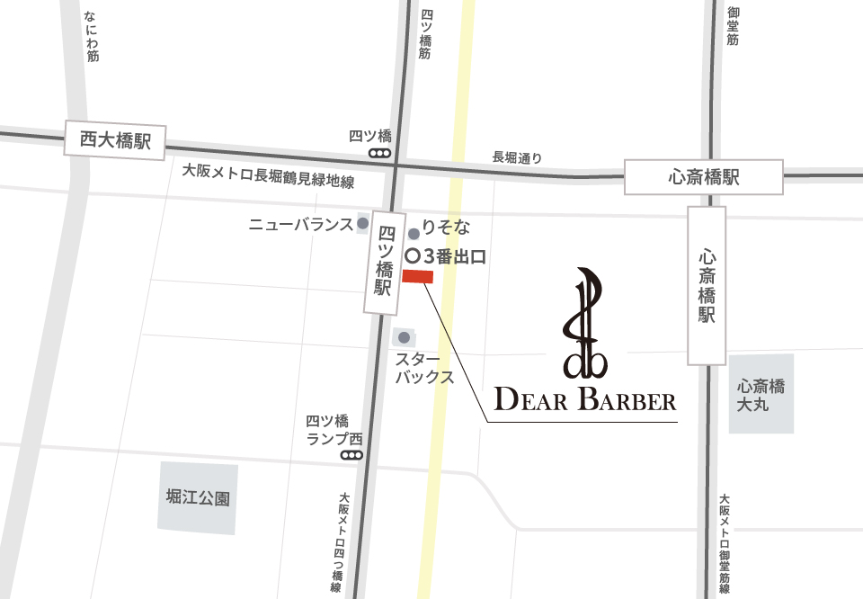 DEAR BARBER（ディアバーバー）四ツ橋店のマップ