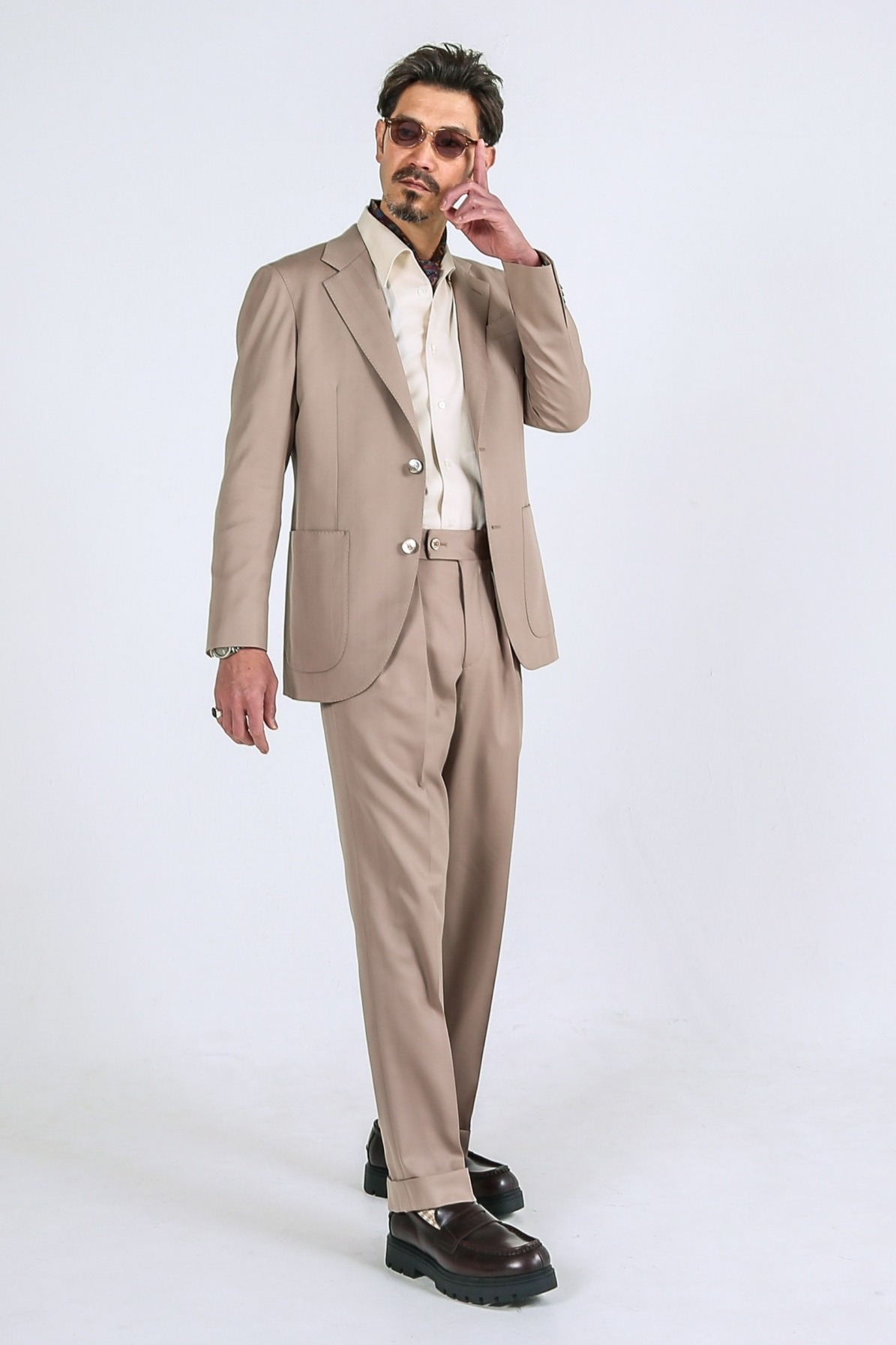 コットンタッチ ウールセットアップ｜ソレールベージュ