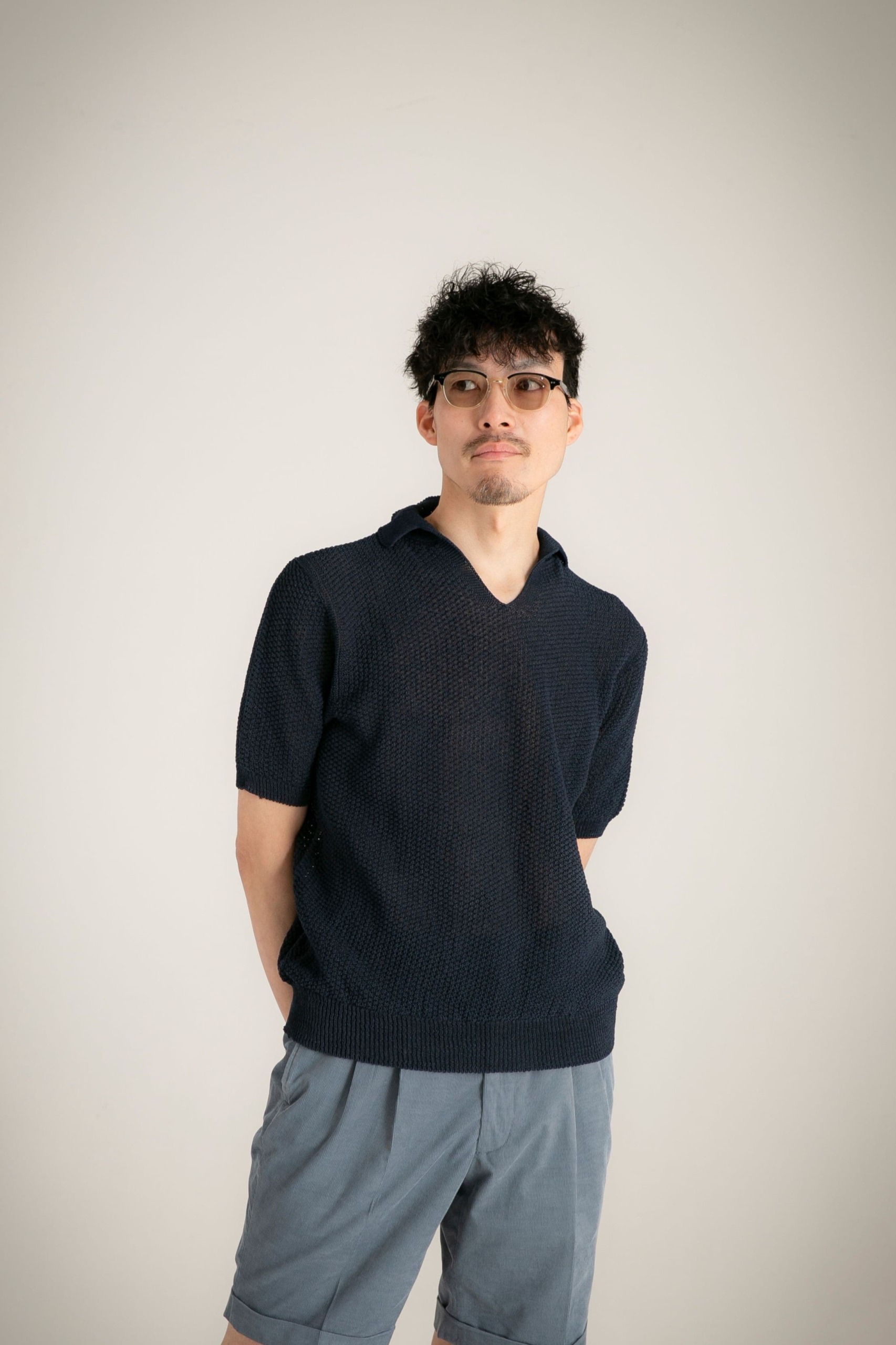 スキッパーシャツ｜ネイビー