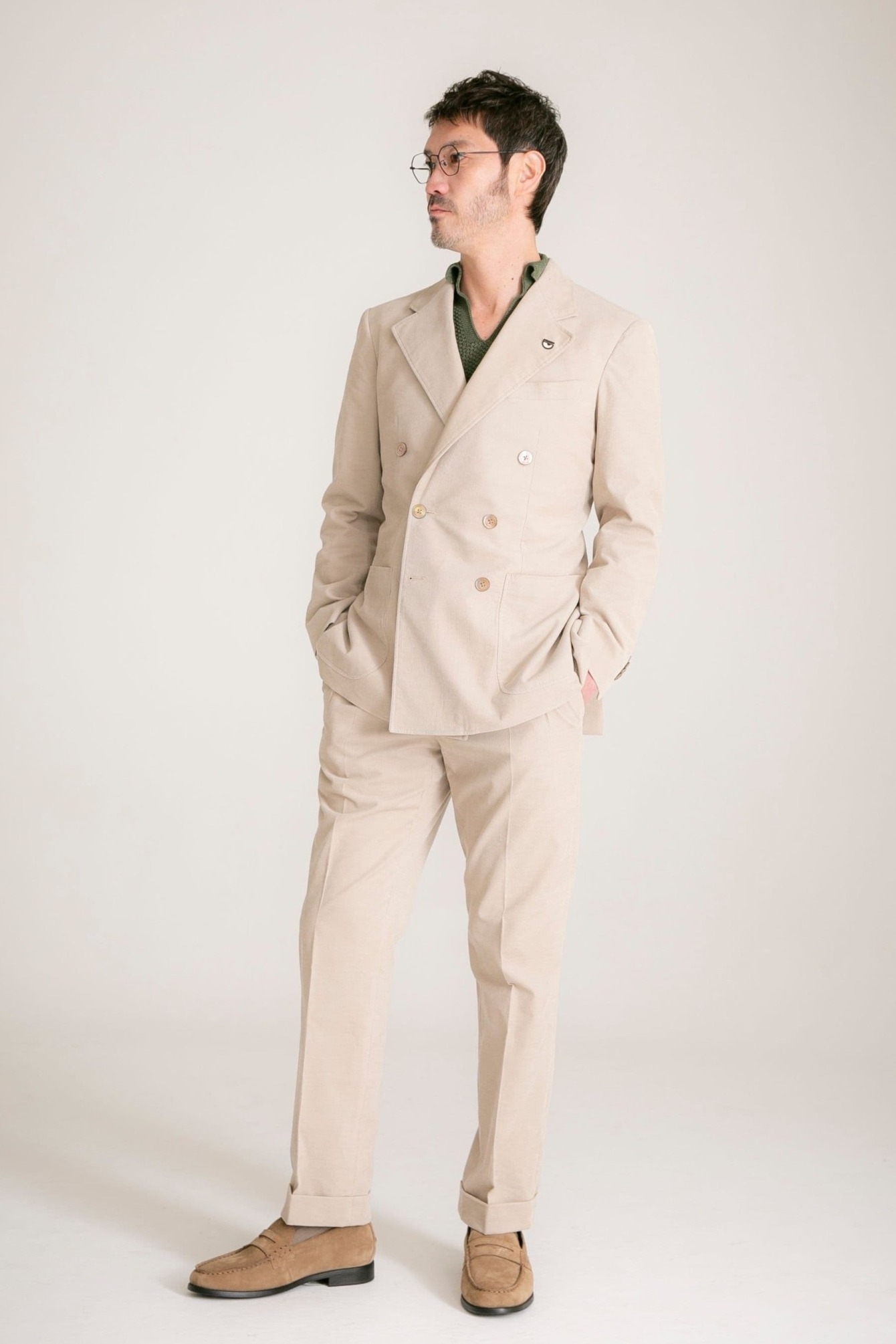 サマーコーディロイ・ Wセットアップ｜サンドベージュ